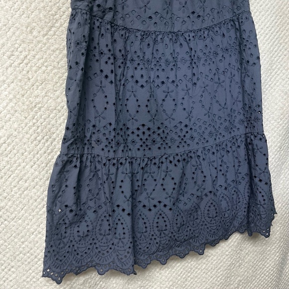 LOFT Dress Womens Dark Gray Blue Sleeveless Tiered Eyelet Loose Fit Chic Medium - Picture 6 of 10